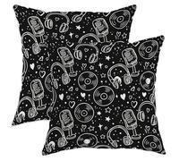 Set di 2 federe per cuscini con microfono, cuffie giocose con musica e disco in vinile N/a nero, con cerniera nascosta, per soggiorno, appartamento, letto, divano, decorazione 35,5 x 35,5 cm