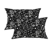 Set di 2 federe per cuscini con microfono, cuffie giocose con musica e disco in vinile N/a nero, con cerniera nascosta, per soggiorno, camera da letto, loft, ufficio, auto, decorazione 50 x 30 cm