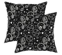 Set di 2 federe per cuscini con microfono, cuffie giocose con musica e disco in vinile N/a nero, con cerniera nascosta, cuscini decorativi per casa, camera da letto, soggiorno, divano, decorazione 55