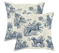 Set di 2 federe per cuscini con motivo a cane, stile vintage rustico con rose, nessuno blu navy, con cerniera nascosta, per soggiorno, letto, ufficio, divano, sedia, decorazione 30,5 x 30,5 cm