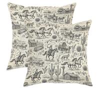 Set di 2 federe per cuscini con motivo a cavallo, stile rustico occidentale, cactus, mucca, nessuno, beige, con cerniera nascosta, per soggiorno, letto, ufficio, divano, sedia, decorazione 45,7 x 45,7