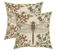 Set di 2 federe per cuscini con motivo a libellula, stile botanico, vintage, rosa canina, cardo nessuno, verde terroso, con cerniera nascosta, per soggiorno, camera da letto, loft, ufficio, auto