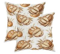Set di 2 federe per cuscini con motivo a pane, rustico, con tagliere di grano autunnale, marrone con cerniera nascosta, per soggiorno, camera da letto, loft, ufficio, auto, decorazione 40,6 x 40,6 cm