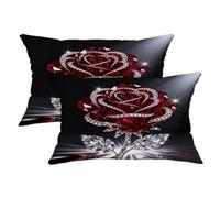 Set di 2 federe per cuscini con motivo a rose, eleganti e glamour con foglia di diamante, nessuna rossa, con cerniera nascosta, cuscini decorativi per soggiorno, appartamento, letto, divano, 50 x 30