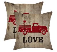 Set di 2 federe per cuscini con motivo camion, stile rustico, con cuore e freccia, San Valentino, rosso, con cerniera nascosta, decorative, per casa, camera da letto, soggiorno, divano, 50 x 50 cm