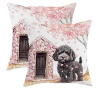 Set di 2 federe per cuscini con motivo cane d'acqua portoghese primaverile, morbide e divertenti con stampa floreale, 45 x 45 cm, decorazione per la casa per divano, soggiorno e letto