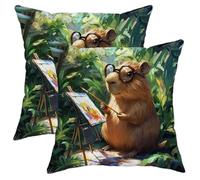 Set di 2 federe per cuscini con motivo capibara verde, con motivo animale, comode, decorative, per casa, divano, soggiorno, regalo divertente per gli amanti degli animali, 40,6 x 40,6 cm