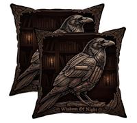 Set di 2 federe per cuscini con motivo corvo, gotico vintage, con candele per libreria, Halloween, nero, con cerniera nascosta, per casa, camera da letto, soggiorno, divano, decorazione 35,5 x 35,5 cm
