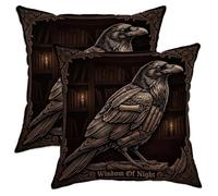 Set di 2 federe per cuscini con motivo corvo, gotico vintage, con candele per libreria, Halloween, nero, con cerniera nascosta, per casa, camera da letto, soggiorno, divano, decorazione 50 x 50 cm
