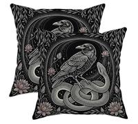 Set di 2 federe per cuscini con motivo corvo, serpente bohémien, ninfee nere, con cerniera nascosta, cuscini decorativi per casa, soggiorno, camera da letto, dormitorio, divano, 55 x 55 cm