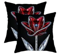 Set di 2 federe per cuscini con motivo floreale, eleganti e moderne, con petali di cristallo N/a rosso, con cerniera nascosta, per soggiorno, letto, ufficio, divano, sedia, decorazione 50 x 50 cm