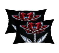 Set di 2 federe per cuscini con motivo floreale, eleganti e moderne con petali di cristallo N/a rosso, in morbido velluto, lavabile, per soggiorno, letto, ufficio, divano, sedia, decorazione 50 x 30