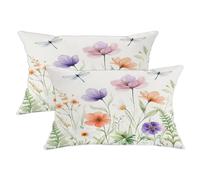Set di 2 federe per cuscini con motivo floreale, natura, libellula, foglia, primavera, pastello con cerniera nascosta, per casa, soggiorno, camera da letto, dormitorio, divano, decorazione 50 x 30 cm
