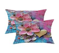 Set di 2 federe per cuscini con motivo floreale, stile bohémien, a forma di cuore, con perla primaverile, pesca, con cerniera nascosta, decorative, per casa, camera da letto, soggiorno, divano, 50 x