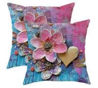 Set di 2 federe per cuscini con motivo floreale, stile bohémien, a forma di cuore, con perla primaverile, pesca primaverile, con cerniera nascosta, per casa, camera da letto, soggiorno, divano