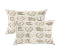 Set di 2 federe per cuscini con motivo libri e piume d'alloro, con cerniera nascosta, per soggiorno, letto, ufficio, divano, sedia, 50 x 30 cm, colore: beige