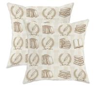 Set di 2 federe per cuscini con motivo libri e piume d'alloro, stile classico, colore beige, in morbido velluto, lavabili, decorative, per soggiorno, letto, ufficio, divano, sedia, 35,5 x 35,5 cm
