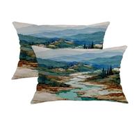 Set di 2 federe per cuscini con motivo montagne, acquarello, alberi di fiume senza verde, con cerniera nascosta, per casa, camera da letto, soggiorno, divano, decorazione 50 x 30 cm