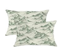 Set di 2 federe per cuscini con motivo montagne, linee minimaliste con picchi naturali verdi con cerniera nascosta, cuscini decorativi per casa, soggiorno, camera da letto, dormitorio, divano, 50 x 30