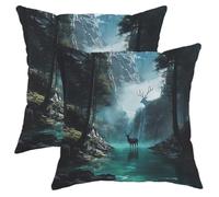 Set di 2 federe per cuscini con motivo natura, cervo blu nebbioso, decorazione perfetta per la casa per lo stile autunnale del bosco, per accogliere il tuo soggiorno, divano letto, 50 x 50 cm