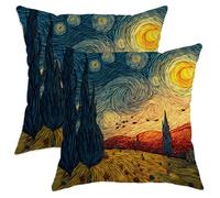 Set di 2 federe per cuscini con motivo notturno stellato, blu scuro, con paesaggio artistico, decorazione stagionale quadrata per la casa per soggiorno, divano letto, 61 x 61 cm