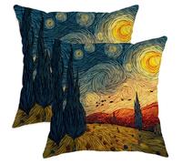 Set di 2 federe per cuscini con motivo notturno stellato, blu scuro, con paesaggio artistico, decorazione stagionale quadrata per la casa per soggiorno, divano letto, 66 x 66 cm