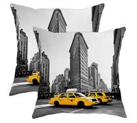 Set di 2 federe per cuscini con motivo paesaggio urbano, in ferro piatto, colore bianco e nero, con dettagli quadrati, per casa, divano, letto, 45 x 45 cm