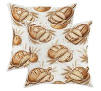 Set di 2 federe per cuscini con motivo pane rustico, tagliere autunnale marrone con cerniera nascosta, per soggiorno, appartamento, letto, divano, 50 x 50 cm
