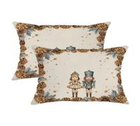 Set di 2 federe per cuscini con motivo schiaccianoci vintage, motivo natalizio con pigne e fiori di Natale, beige, in morbido velluto, lavabili, per soggiorno, letto, ufficio, divano, sedia, 50 x 30
