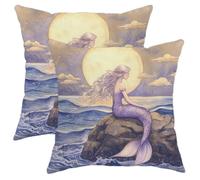 Set di 2 federe per cuscini con motivo sirena oceanica, motivo creatura marina viola, decorazione per la casa, divano e letto, stile nautico estivo, 50 x 50 cm