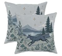 Set di 2 federe per cuscini con motivo volpe, motivo natura, montagna fantasiosa, nessuno grigio, con cerniera nascosta, per soggiorno, camera da letto, loft, ufficio, auto, decorazione 35,5 x 35,5 cm