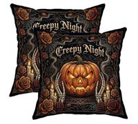 Set di 2 federe per cuscini con motivo zucche, gotico vintage, rose, candele, Halloween, nero, con cerniera nascosta, per casa, soggiorno, camera da letto, dormitorio, divano, decorazione 55 x 55 cm