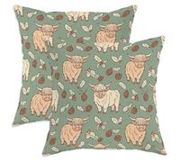 Set di 2 federe per cuscini con mucca delle Highland, rustiche, agrifoglio, pigna, verde inverno, con cerniera nascosta, cuscini decorativi per soggiorno, letto, ufficio, divano, sedia, 30,5 x 30,5 cm