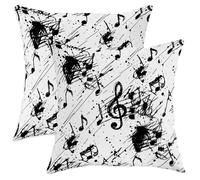Set di 2 federe per cuscini con nota musicale, astratta, chiave di violino e schizzi di chiave di violino, colore nero, in morbido velluto, lavabile, per casa, soggiorno, camera da letto, dormitorio