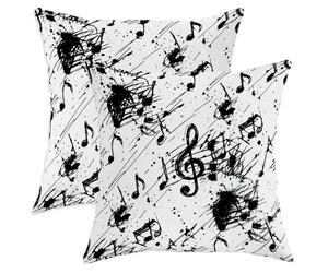 Set di 2 federe per cuscini con nota musicale, astratta, chiave di violino e schizzi di chiave di violino, colore nero, in morbido velluto, lavabile, per casa, soggiorno, camera da letto, dormitorio