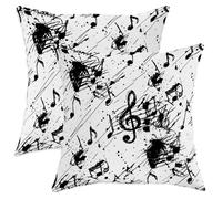 Set di 2 federe per cuscini con note musicali, moderne astratte con chiave di violino e schizzi N/a in morbido velluto nero, lavabile, motivo decorativo per soggiorno, appartamento, letto, divano