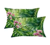 Set di 2 federe per cuscini con orchidea, foglie tropicali e palme, in morbido velluto, lavabili, decorative, per soggiorno, letto, ufficio, divano, sedia, 50 x 30 cm