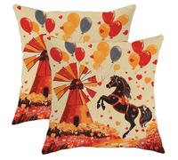 Set di 2 federe per cuscini con palloncini rossi e gialli, motivo cavallo con palloncini, quadrate, decorative, per casa, divano, letto, 45 x 45 cm