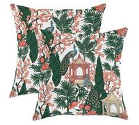 Set di 2 federe per cuscini con pavone, fiori di ciliegio botanico orientale, lanterna verde primavera, in morbido velluto, lavabile, decorazione per soggiorno, letto, ufficio, divano, sedia, 30,5 x