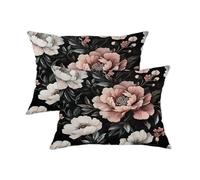 Set di 2 federe per cuscini con peonia, fiori di pesca su sfondo nero, eleganti decorazioni per la casa per divano, letto, decorazione per il Ringraziamento, 30,5 x 40,6 cm