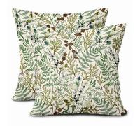 Set di 2 federe per cuscini con piante verdi, 50 x 50 cm, motivo botanico con foglie di felce, per primavera ed estate, stile vintage, decorazione per la casa, soggiorno, divano all'aperto