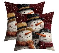 Set di 2 federe per cuscini con pupazzo di neve, cappello invernale natalizio, sciarpa natalizia, in morbido velluto rosso, lavabili, quadrate, per casa, soggiorno, camera da letto, dormitorio, divano