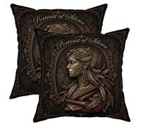 Set di 2 federe per cuscini con ritratto artistico, vintage, con silhouette di libri, nessuna nera, in morbido velluto, lavabile, per soggiorno, camera da letto, loft, ufficio, auto, 30,5 x 30,5 cm