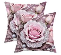 Set di 2 federe per cuscini con rose e foglie di perla, con cerniera nascosta, per soggiorno, camera da letto, loft, ufficio, auto, decorazione 35,5 x 35,5 cm
