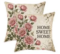 Set di 2 federe per cuscini con rose e testo rustico vintage con foglia pesca, con cerniera nascosta, cuscini decorativi per soggiorno, letto, ufficio, divano, sedia, decorazione 40,6 x 40,6 cm