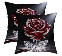 Set di 2 federe per cuscini con rose, eleganti e glamour con foglia di diamante, nessuna rossa, in morbido velluto, lavabile, decorative, per soggiorno, appartamento, letto, divano, 55 x 55 cm