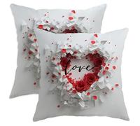 Set di 2 federe per cuscini con rose romantiche e moderne con petali d'amore di San Valentino rosso con cerniera nascosta, per soggiorno, letto, ufficio, divano, sedia, decorazione 55 x 55 cm