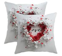 Set di 2 federe per cuscini con rose romantiche e moderne con petali d'amore di San Valentino rosso con cerniera nascosta, per soggiorno, camera da letto, loft, ufficio, auto, decorazione 50 x 50 cm