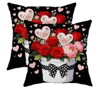Set di 2 federe per cuscini con rose, romantiche federe per cuscino con cuore floreale e peonia per San Valentino, in morbido velluto rosso, lavabili, decorative, per soggiorno, letto, ufficio, divano