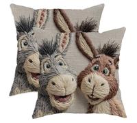 Set di 2 federe per cuscini con simpatico asino, beige con ricamo di animali, decorazione divertente decorativa per soggiorno, divano letto, 40,6 x 40,6 cm